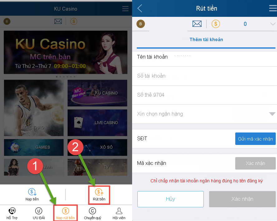 rút tiền kubet trên điện thoại