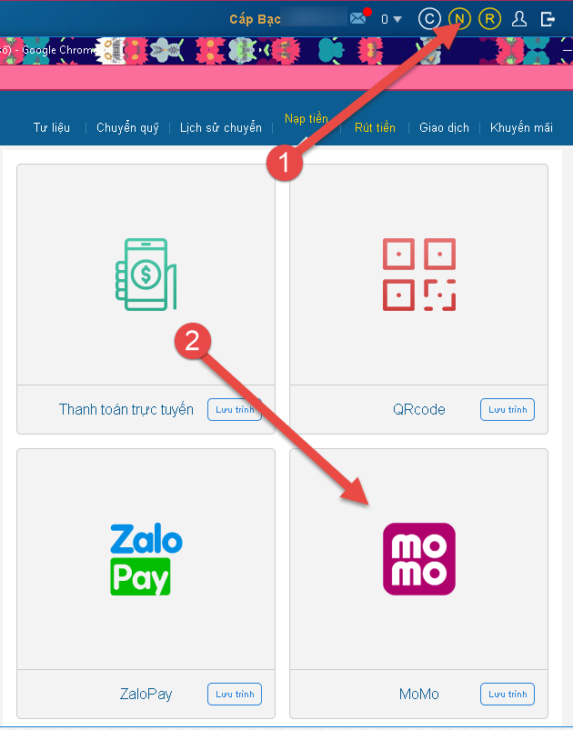 nạp tiền bằng momo