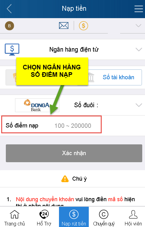 điền số điểm cần nạp